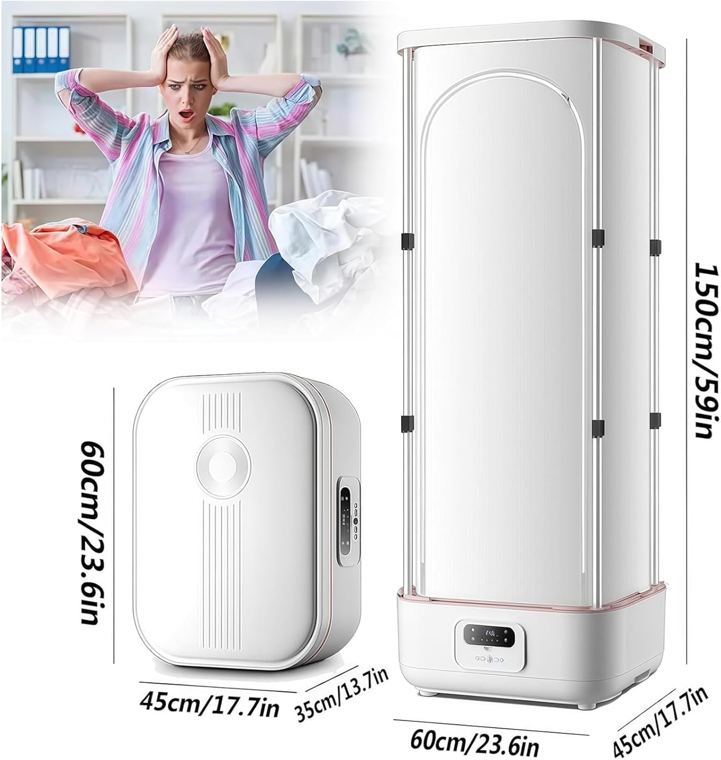 900W Portable Clothes Dryer, Collapsible Hanging Electric Drying Rack with Remote Control for Fast & Efficient Fabric Care for Home and Travel