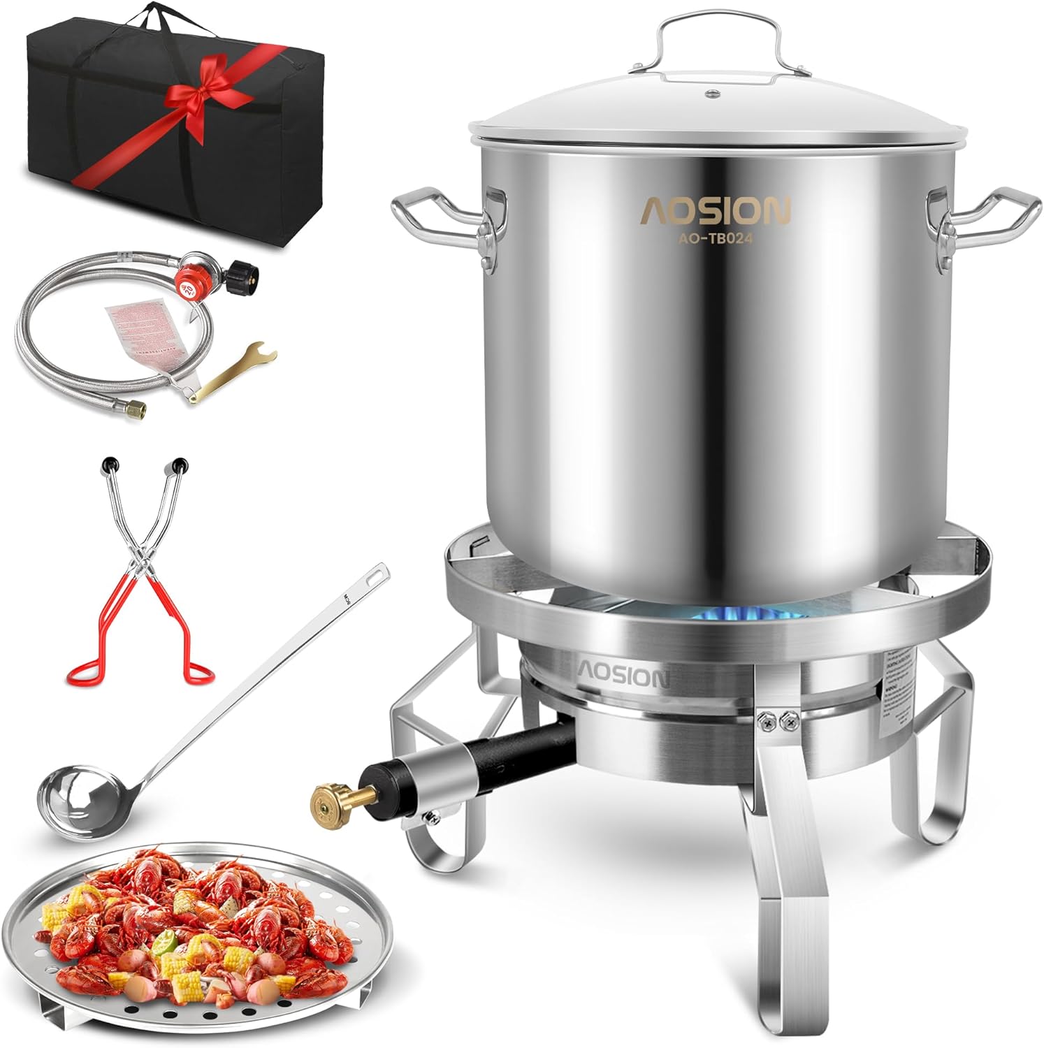 AOSION 20QT Stainless Steel Turkey Fryer&Seafood Boil Pot with 55,000BTU Propane Burner for Outdoor Cooking of Turkey,Crab,Lobster and Shrimp (20QT)