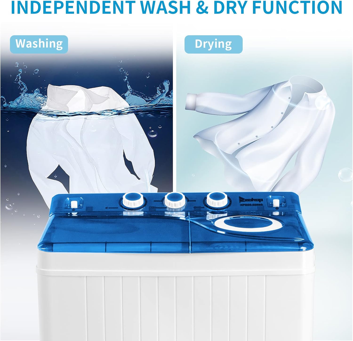 26LBS Portable Washing Machine, Washer(18Lbs) and Spinner(8Lbs), Mini Compact Twin Tub Washer and Dryer Combo with Pump Draining, Great for Dorms Apartments RV Camping (White & Blue)
