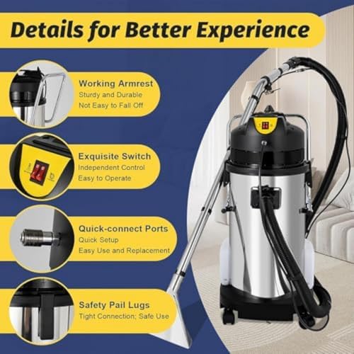 Commercial Carpet Cleaner Machine, Deep Upholstery Cleaner with 1049W Power, 230mbar Suction, 20L Water Tank, 22.97ft Cord, Vacuum Head & Round Brush for Professional Cleaning