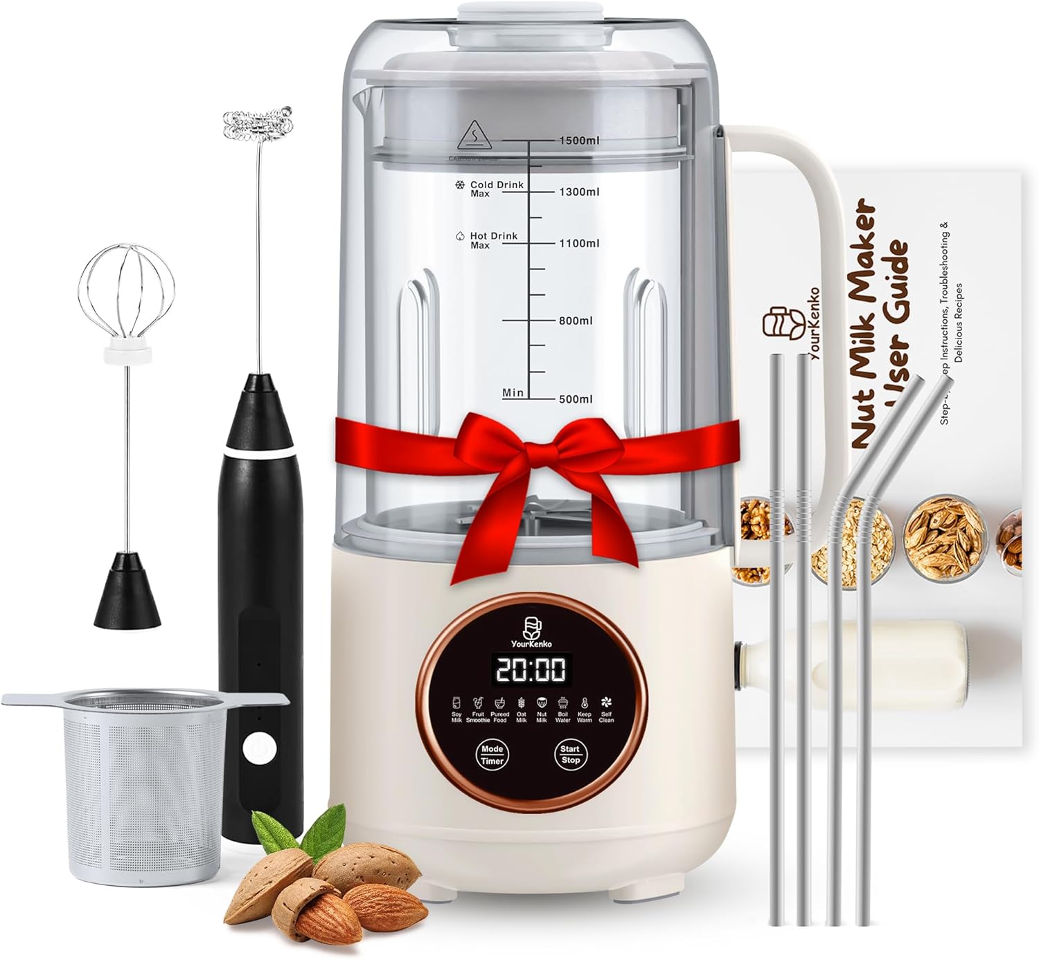 New 8-in-1 Nut Milk Maker 50 oz– Almond, Soy, Oat, Coconut Milk, Dairy-Free Milk, Plant-Based Milk, Smoothie with 12 blades- Features Delay Start, Self-Cleaning & Milk Frother- Recipe Book & More