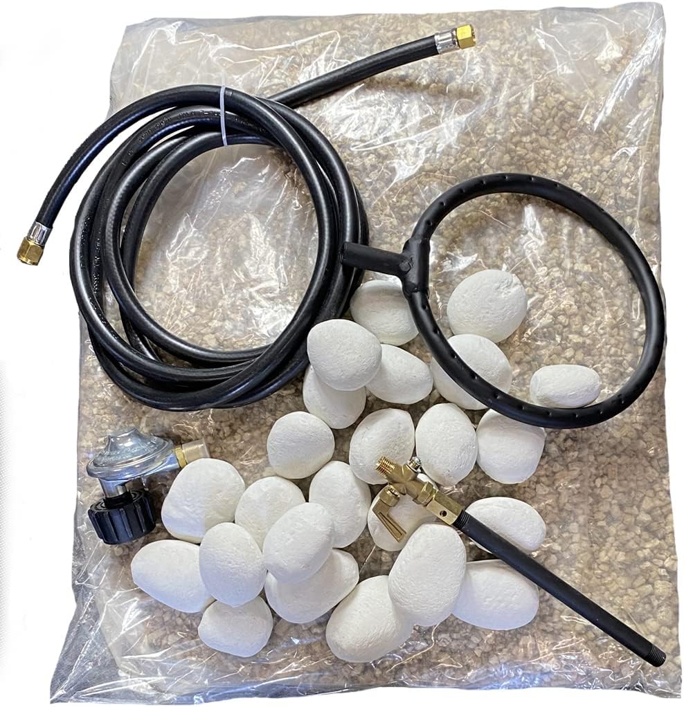 The Blue Rooster Gas Chiminea and Fire Pit Conversion Kit with White Pebbles and 10' Hose