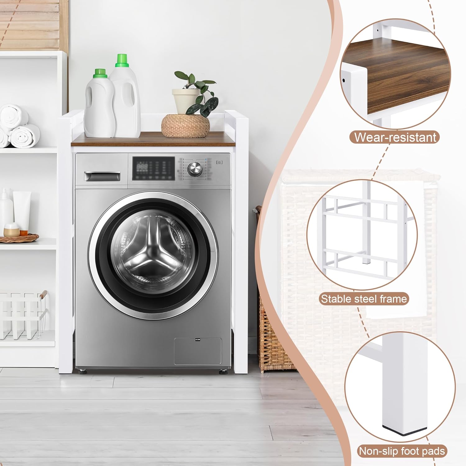 Washer Dryer Stacking Rack Stand, Over Washer and Dryer Shelves, 3 Height Adjustable Over The Washer and Dryer Storage Shelf, Laundry Shelves Load Capacity 300 kg, for Bathrooms Laundry Rooms (White)