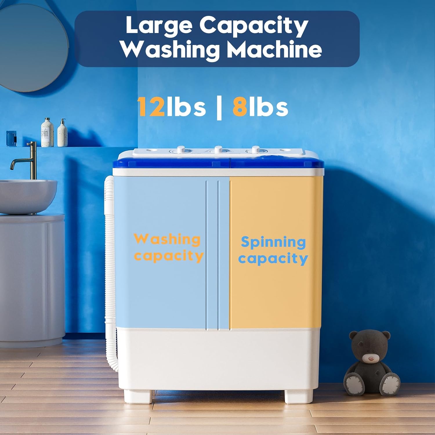 Auertech Portable Washing Machine, 20lbs Twin Tub Washer Mini Compact Laundry Machine with Drain Pump, Semi-automatic 12lbs Washer 8lbs Spinner Combo for Dorms, Apartments, RVs