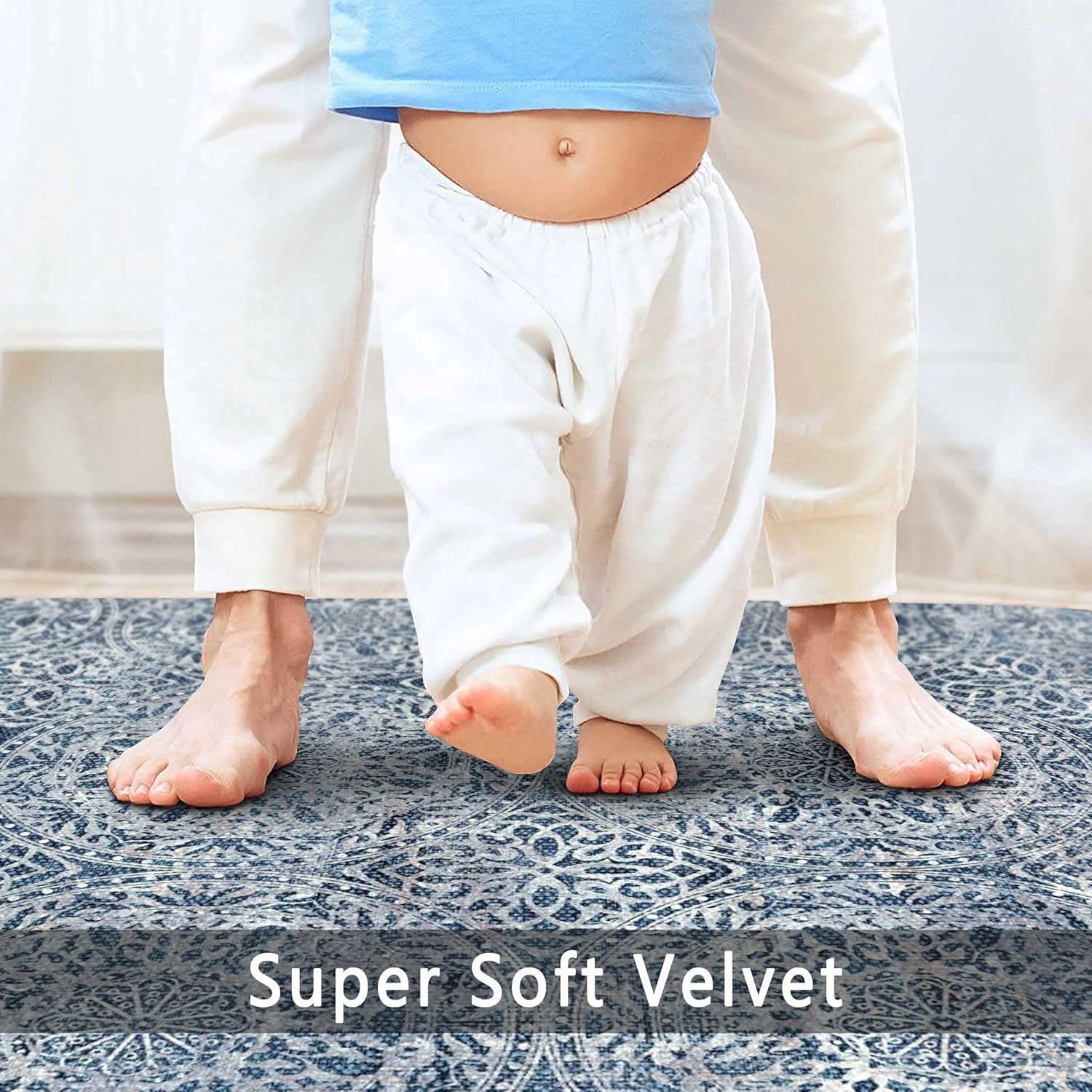 vivorug Runner Rug 2'x8' Machine Washable Non-Slip Runners for Hallways Kitchen Entryway Laundry Room Vintage Medallion Carpet Hallway Runner Blue