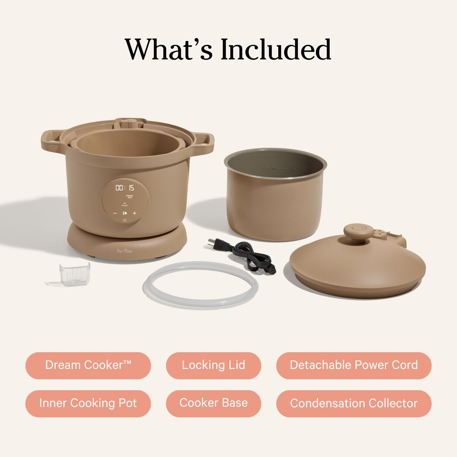 Our Place Dream Cooker | 6 Qt Ceramic Nonstick Multicooker & Pressure Cooker with Touchscreen Controls & Auto Steam Release | 4 Modes: Pressure Cook, Sauté/Sear, Slow Cook & Warm | Steam