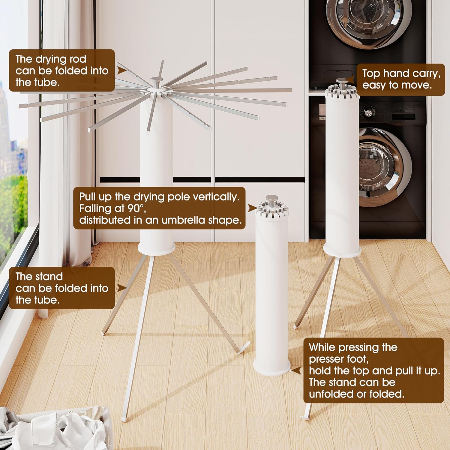 Tripod Clothes Drying Rack,Drying Rack Clothing Foldable,(16 Aluminium Poles),Standing Dry Racks,Laundry Drying Rack,Clothes Hanger Rack,Laundry Rack Folding,Collapsible,Retractable