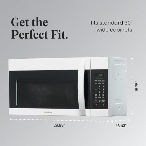 Farberware 1.7 Cu. Ft. Over-the-Range Microwave Oven – 1000 Watts Power, Auto Cook Settings, Defrost, Easy Clean and Child Safety Lock - White