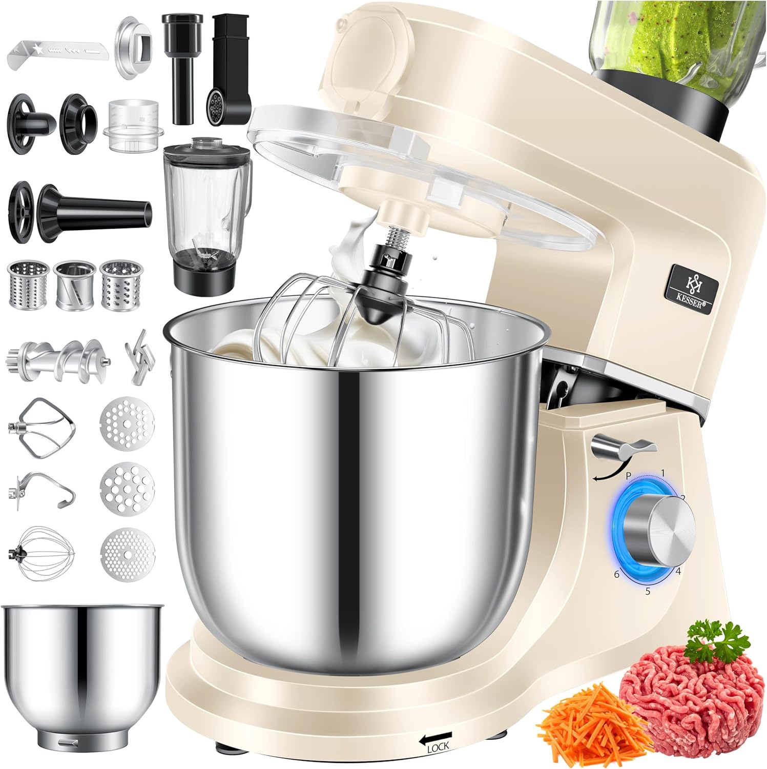 KESSER® K-KM 3000 Universal 3-in-1 Food Processor with Meat Grinder, Kneader | Multi-Function Blender | 1.5L Juice Extractor, Sausage Kit, Pasta and Biscuit Moulds, Cream