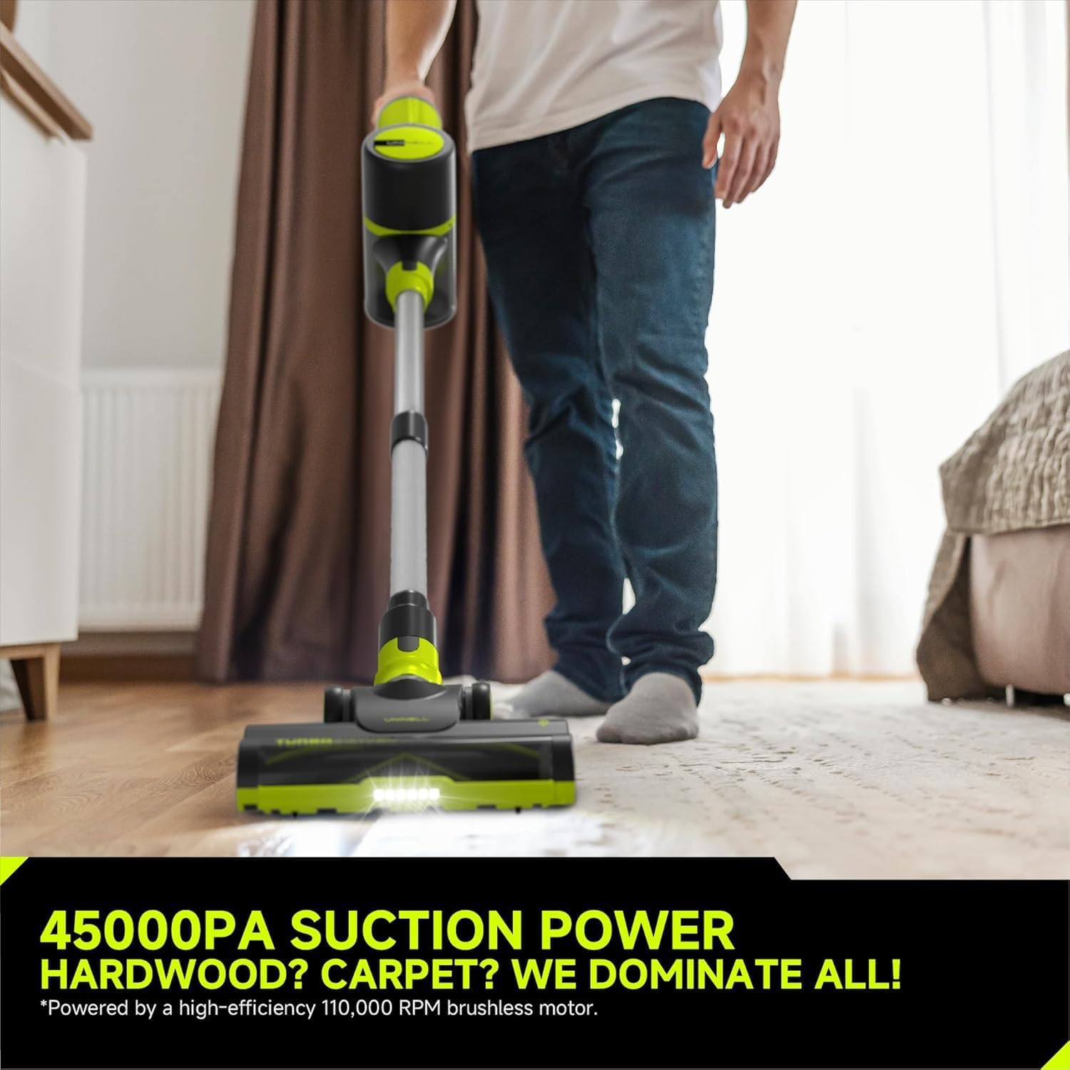 UNINELL HOME Cordless Vacuum Cleaner, 45Kpa 55 Mins Vacuum Cleaners for Home, Lightweight, Anti-Tangle, Self-Standing, Rechargeable Vacuum Stick Cordless for Pet Hair, Floors, Carpet