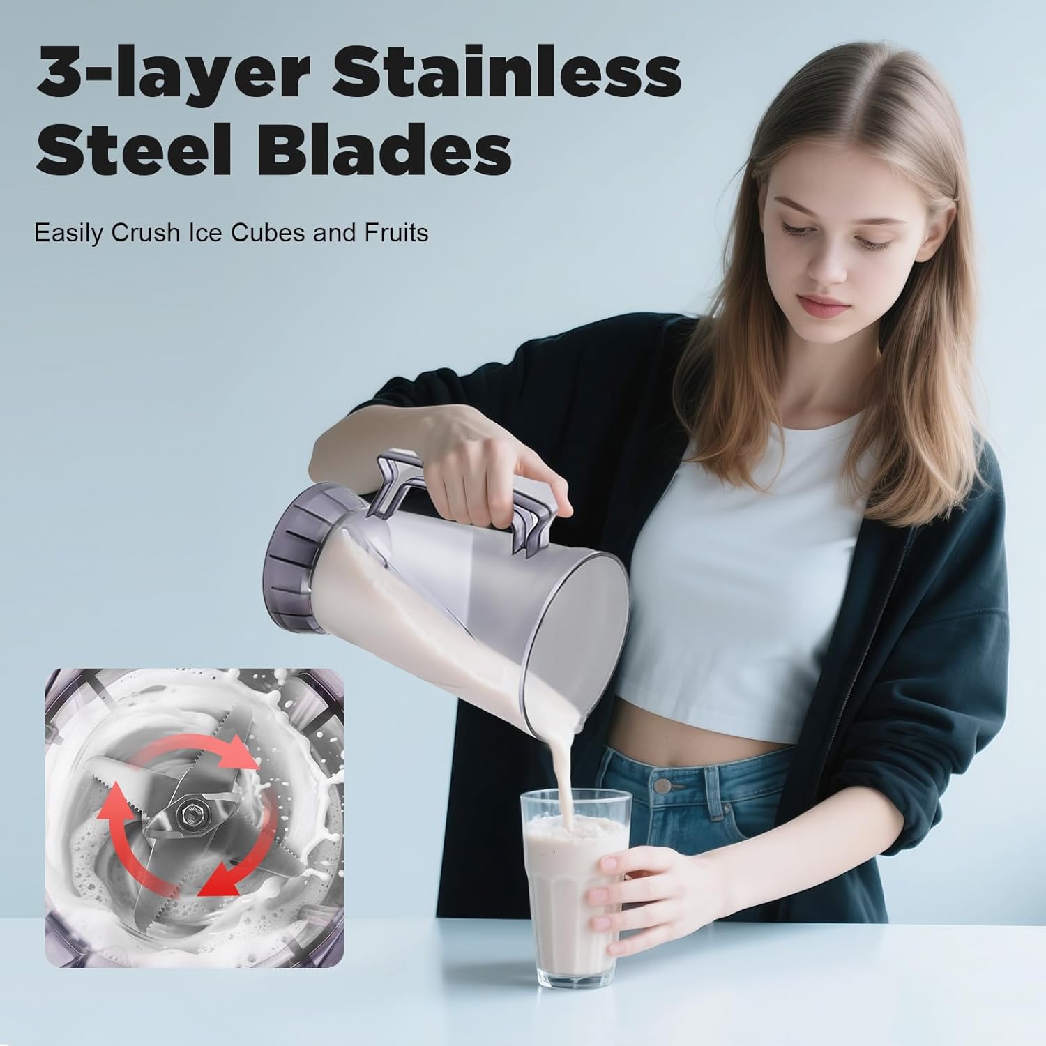 Commercial Blender 2200W Countertop, 4L Capacity Stainless Steel Blades with 9 Speed Settings, Chop/Dice/Pulse Ice Crushing Machine for Smoothies Shakes Home Restaurants Bars