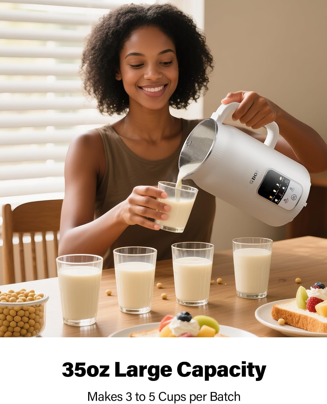 GDOR 35oz Nut Milk Maker, 9-in-1 Plant Milk Machine for Homemade Almond/Oat/Soy, Juice & Smoothie, Blender with 12 Stainless Steel Blades, Keep Warm, 12H Delay, Boil Water and Self-Cleaning