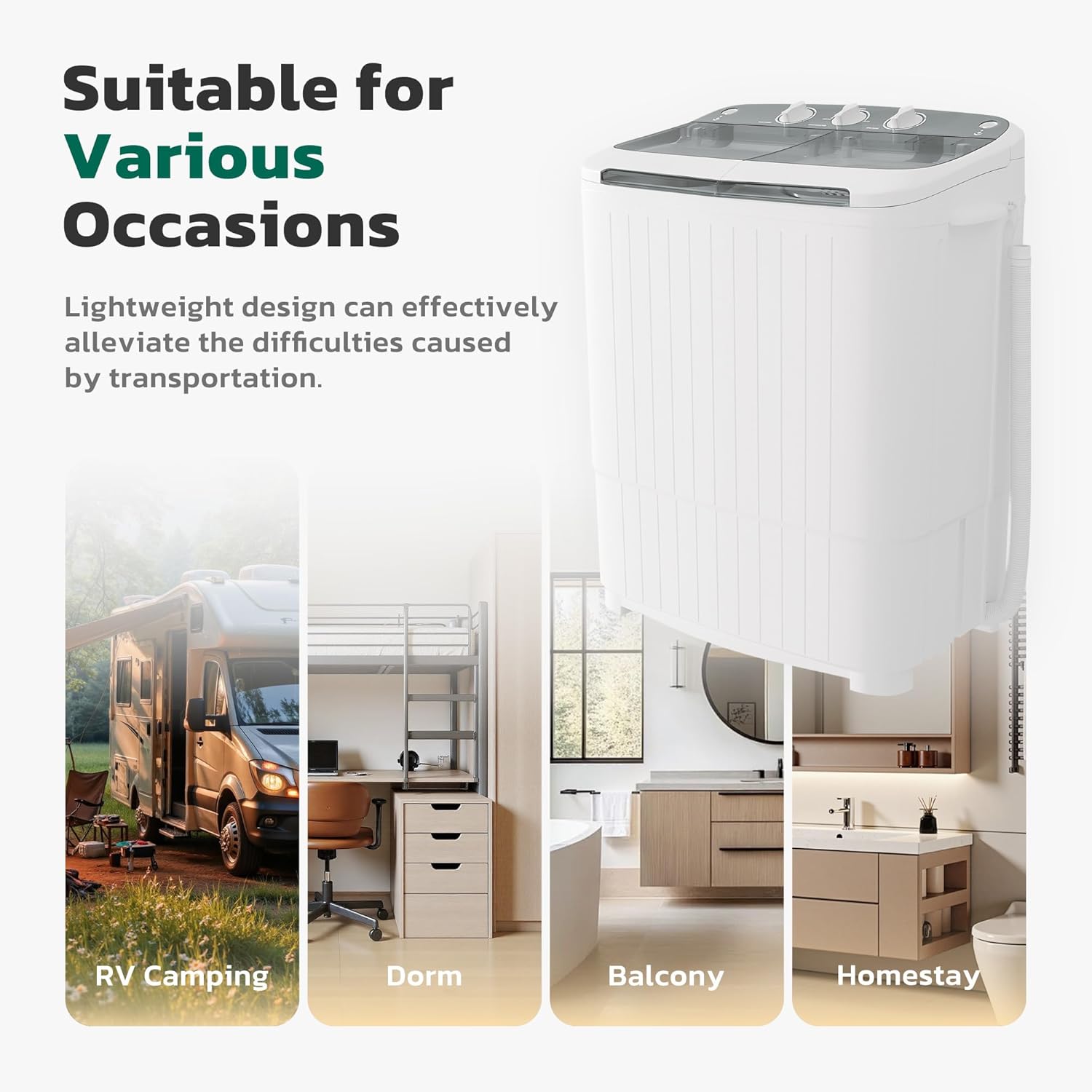 Greenvelly Portable Washing Machine, 16lbs Portable Washer and Dryer Combo with Drain Pump, 2 In 1 Mini Compact Twin Tub Laundry Washine for Camping, Apartments, Dorms, RV (Grey)