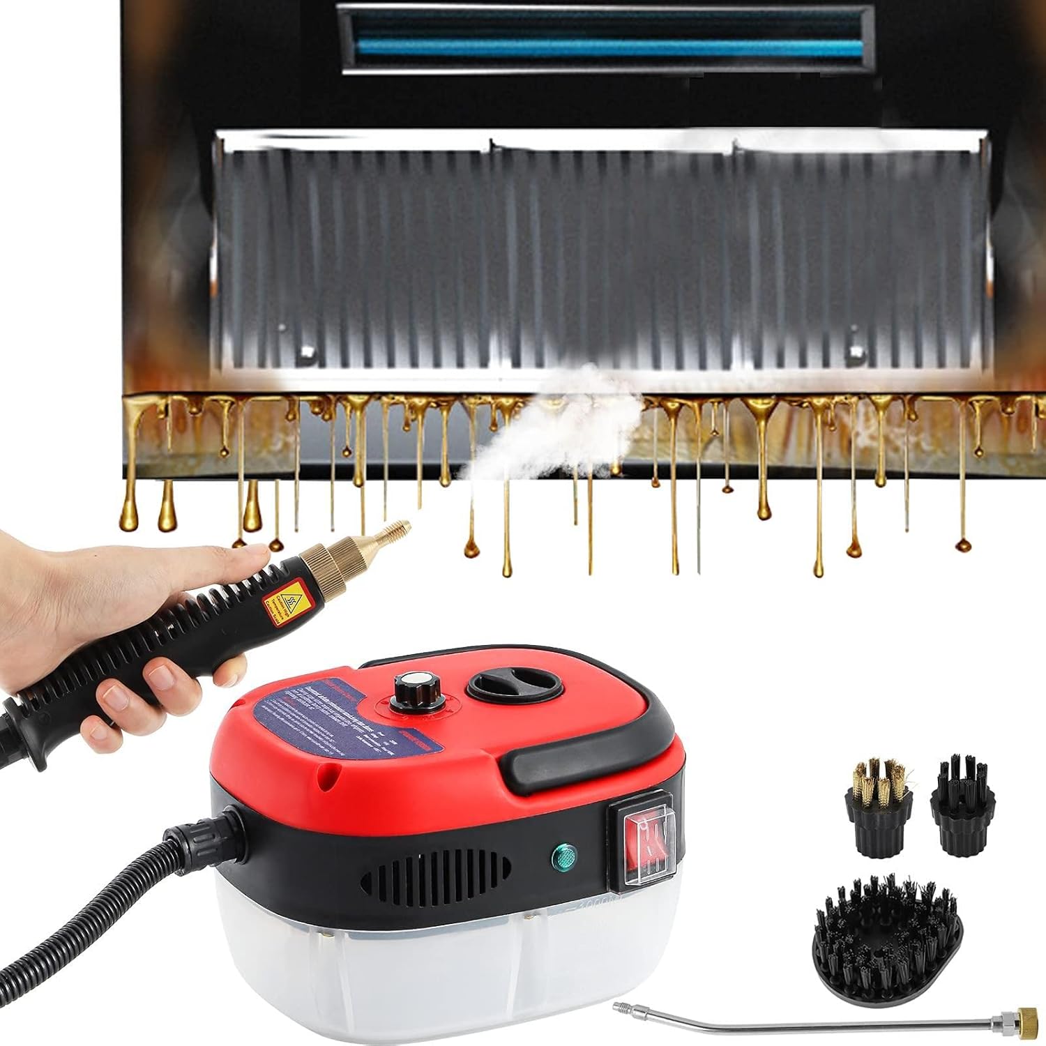 Handheld Pressurized Steam Cleaner with 4 Piece Accessory Set Multi-Surface and Chemical-Free All Natural Steam Cleaning,Red