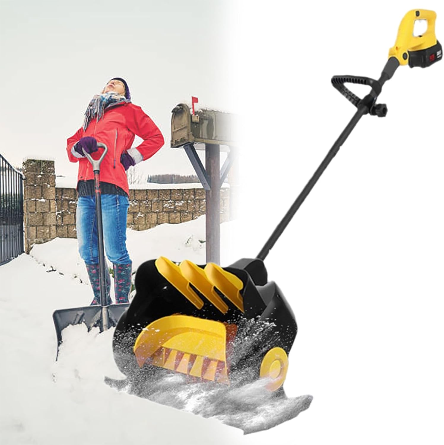21V Cordless Electric Snow Shovel, 41cm Wide, Brushless Motor, 2 Battery, Fast Charger, for Driveway, Patio, and Deck Clearing