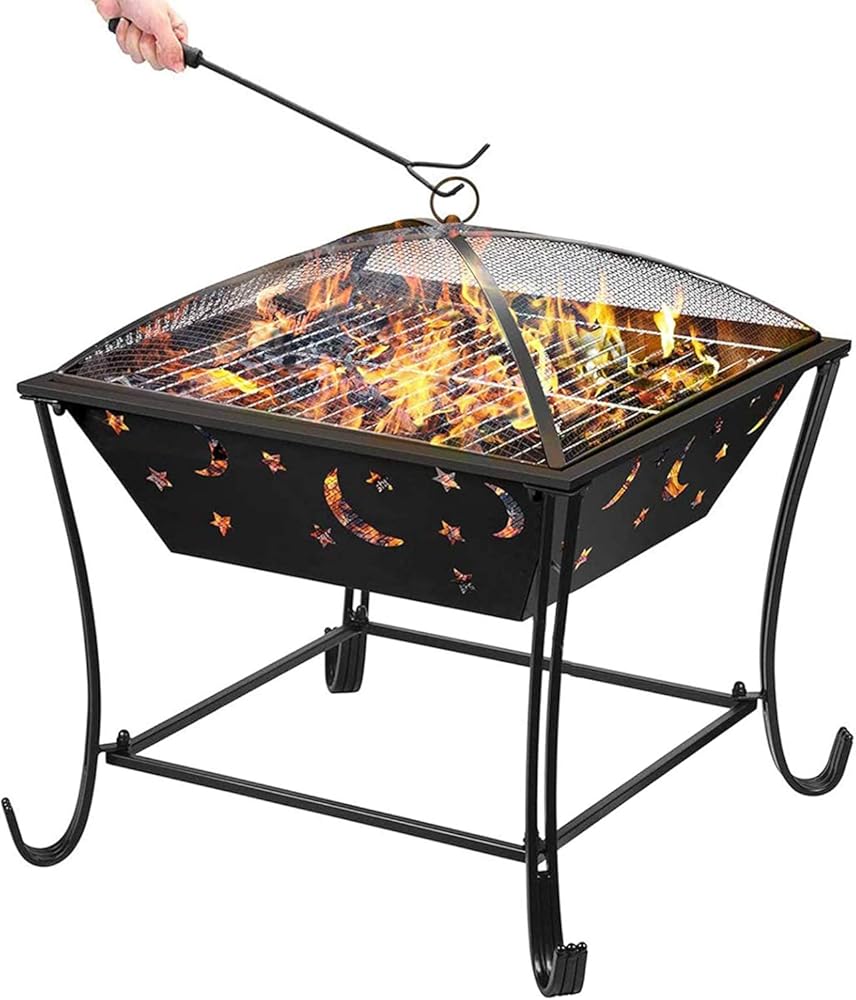 Fire Pit Outdoor Wood Burning Firepit, 20 Inch Bonfire Firepits, with Spark Sn Fireplace Poker Fire Bowl