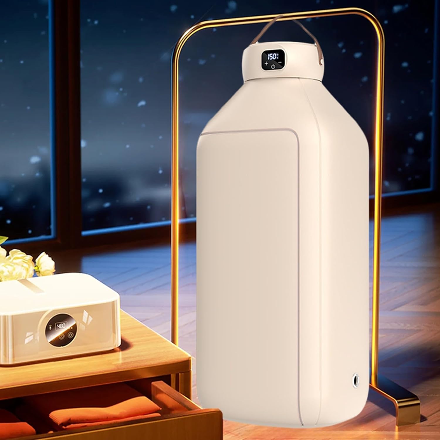 Portable Clothes Dryer, Mini Small Compact Foldable Quiet Fast-Drying Electric Machine with Adjustable Timer, Dryer Machine for Laundry Apartments and Travelling, Hotel Room (Beige)