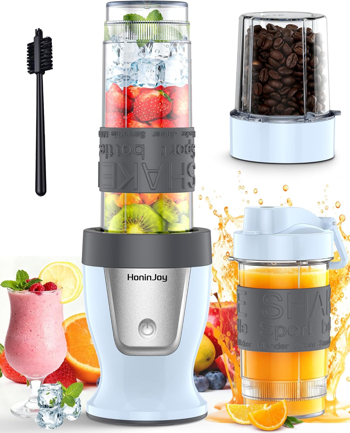 Smoothie Blender, 650W Personal Blenders for Shakes and Smoothies with Grinder Cup & 2 BPA-Free Portable Cups (20oz+14oz), Portable Blender for Juices, Smoothies Maker for Kitchen, Blue