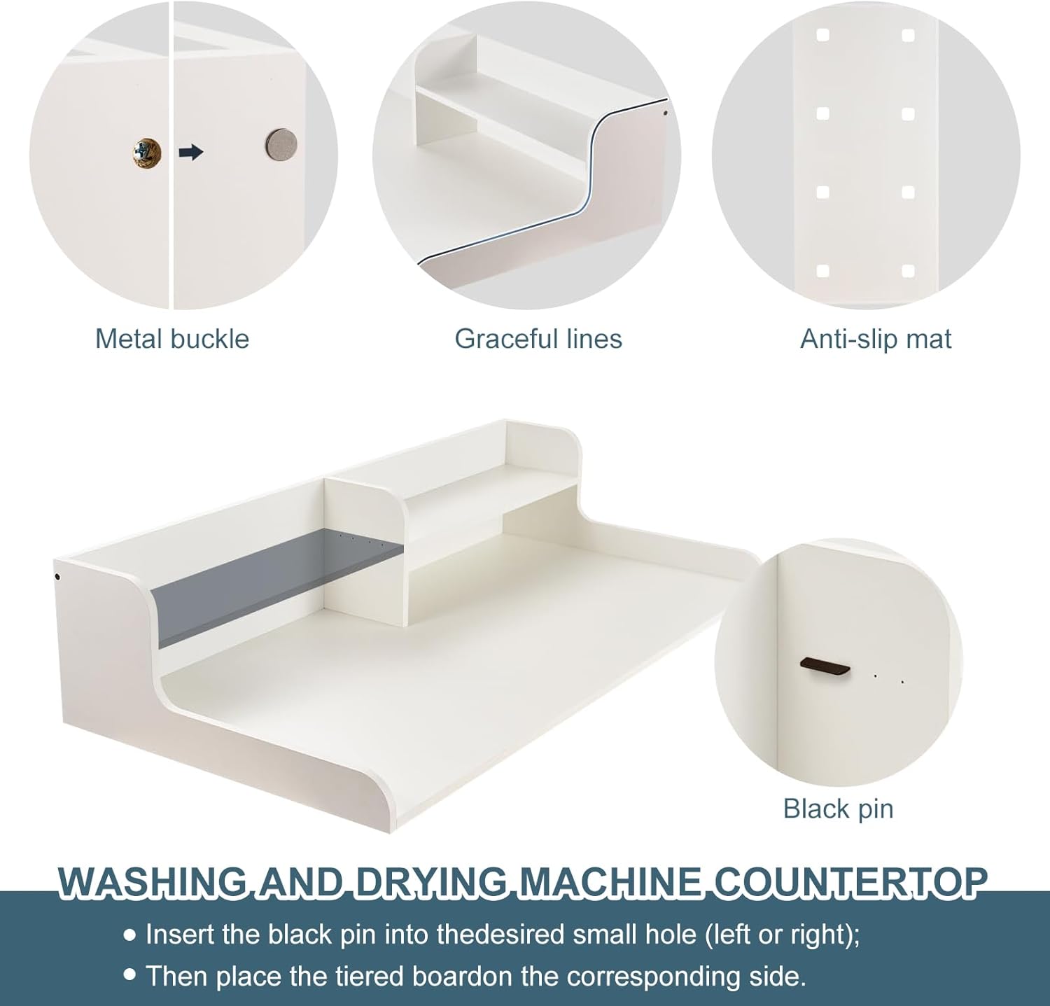 MINGRUIYUWasher Dryer Countertop Shelf – Extra-Wide 2-Tier Laundry Organizer, Over-Washer Storage Topper with Protective Edge Dark Gray Natural Wood 58