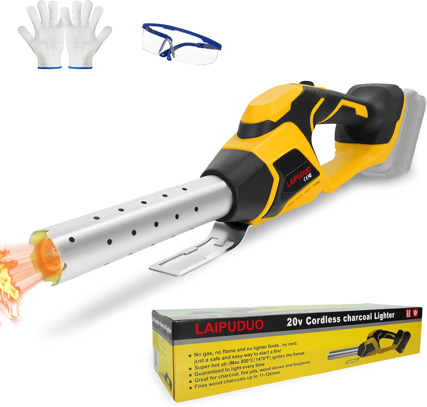 LouSdZoke Cordless Fire Starter Compatible for DeWalt 20V Battery,Chemical Free Heated,1472℉ in 60 Seconds,Electric Charcoal Starter with Air Blower for Grill,BBQ,Campfire (No Battery)