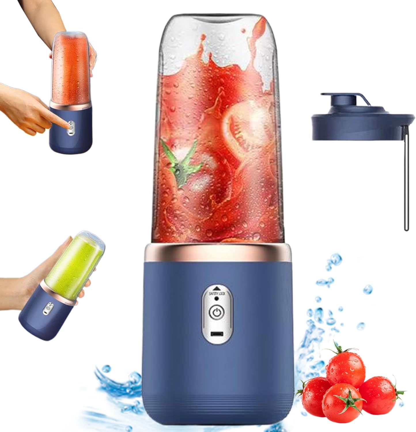 Portable Blender 400ml Personal Juicer with 6 Blades On the Go Blender with Lid USB Rechargeable Mini Blender Cup for Sports Travel and Outdoors
