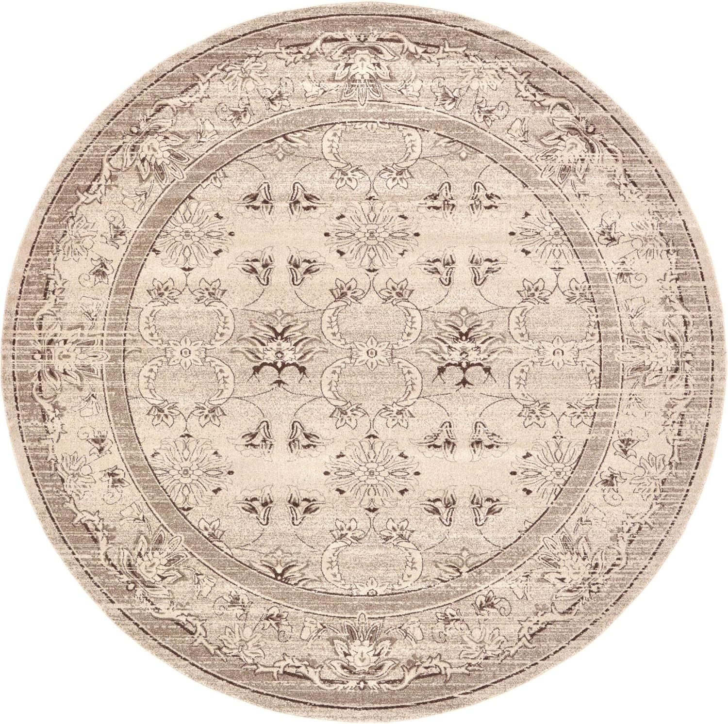 Unique Loom La Jolla Collection Botanical, Contemporary, Traditional, Rustic, Border Area Rug (12' 2 x 12' 2 Round, Ivory/Brown)