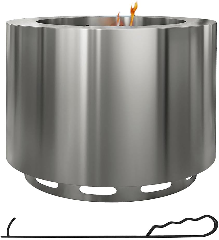 Smokeless Firepit Camping Stove Stainless Steel Wood Burning Fire Pit for Outside Portable Outdoor Fire Pit for Patio Backyard Bonfire Camping & Outdoor Heating Silver