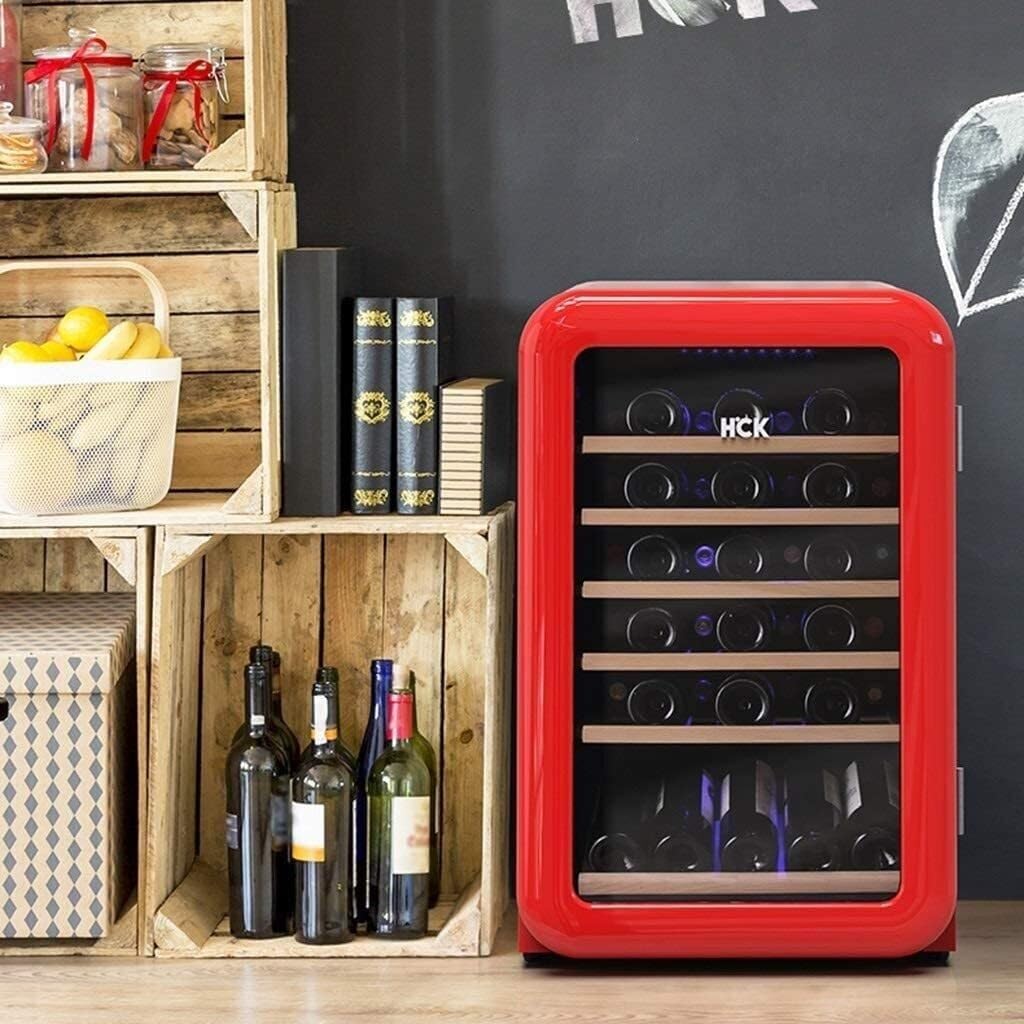 Retro Wine Cooler with 49-Bottle Capacity, Thermostatic Compressor Ice Bar, Independent Wine Cellar with Transparent Glass Door, Beverage Refrigerator (Red)