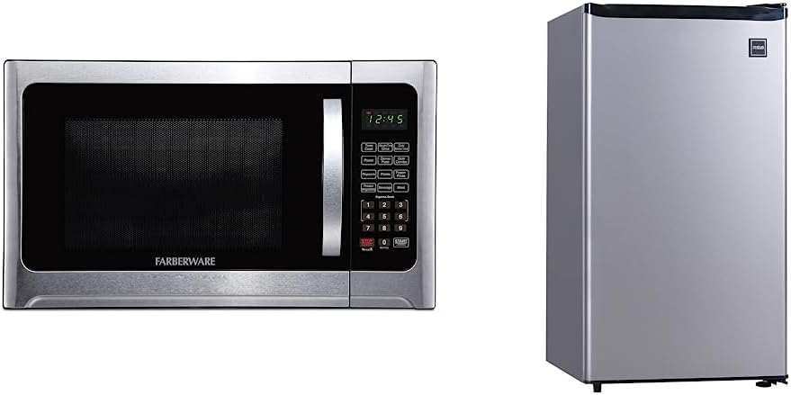 Farberware Countertop Microwave 1100 Watts, 1.2 cu ft - Microwave Oven With LED Lighting & RCA RFR322 Mini Refrigerator, Compact Freezer Compartment, Adjustable Thermostat