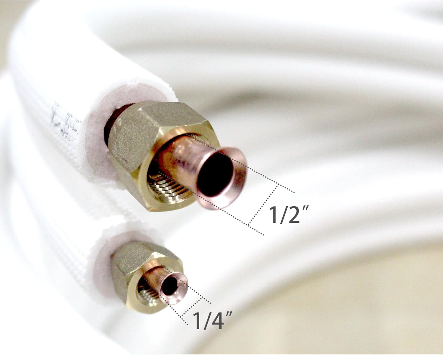 16FT Mini Split Line Set 1/4*1/2 OD HVAC Copper Tube Pipe Extension,3/8 Thickened PE Insulation Coil Air Conditioner Twin Copper Line Heating Equipment Hose with Flared Nuts (16FT (1/4+1/2) with wire)