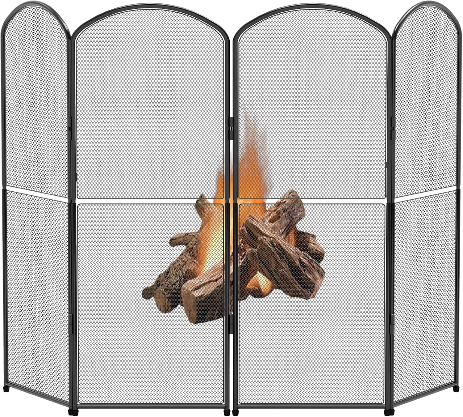 Black Fire Spark Guard Cover Decorative 4 Panel Foldable Fireplace Screen Stand for Home Indoor Fireplace - Protective Cover Guard for Fire Safety ()