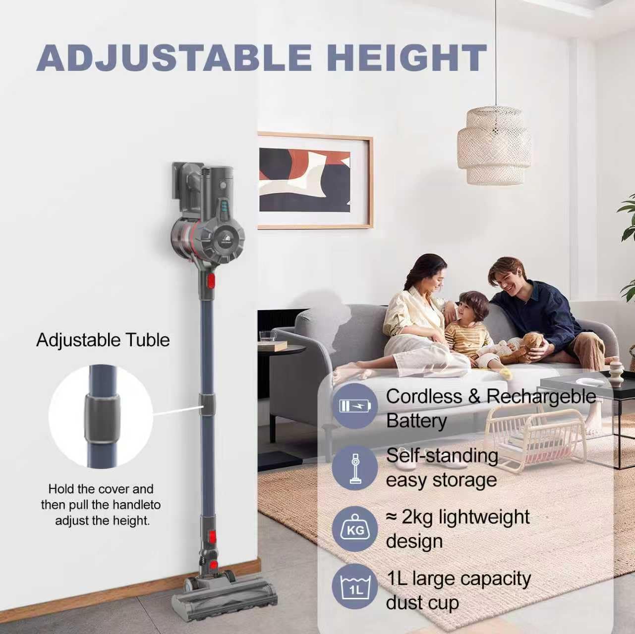Cordless Vacuum Cleaners for Home,Stick Vacuum with Powerful Suction 45Mins Runtime, Self-Standing Stick Vacuum with LED Headlights, 6 in 1 Lightweight Handheld Vac for Pet Hair Carpet Hard Floors