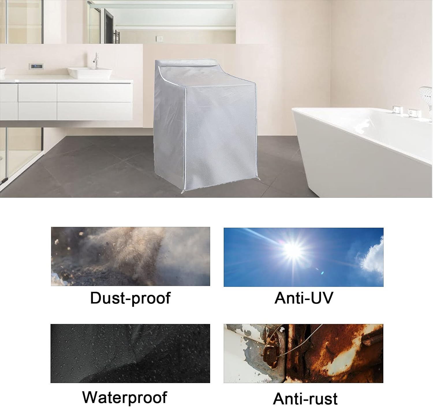 Ericlin 2Pack Washer and Dryer Covers,Top Load Washing Machine Cover Laundry Dryer Protect Cover Dustproof Waterproof Zipper Design for Easy Use Fit for Most Front-loading Machine(W29D28H43in) (Silve)