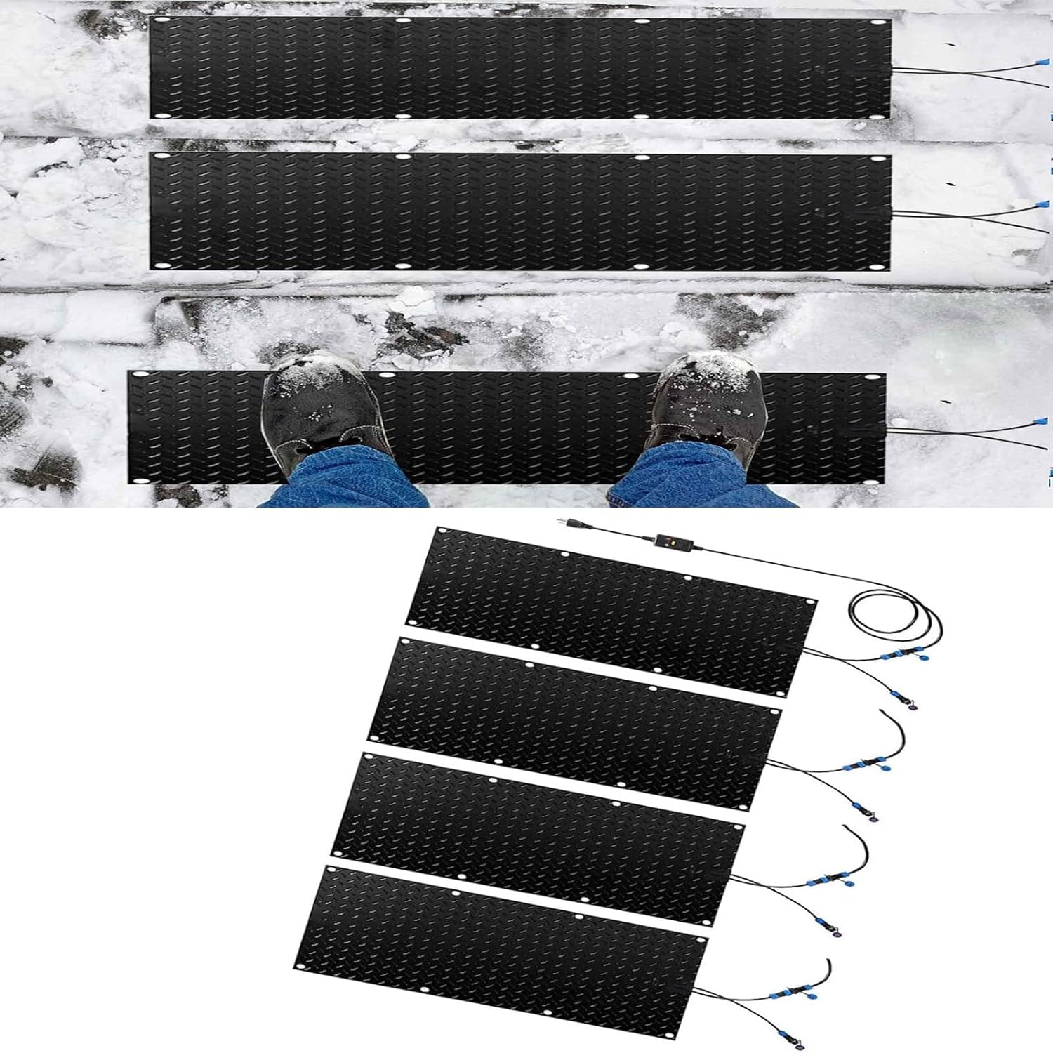Heated Snow Melting Mats for Entrances 1/2/3/4/5 pcs No-Slip Heating Stair Heating Mats,Heated Outdoor Mats W/5ft Power Cord Snow Melting Mats for Winter Snow Removal(4 Pcs,30x120cm/12x48in)