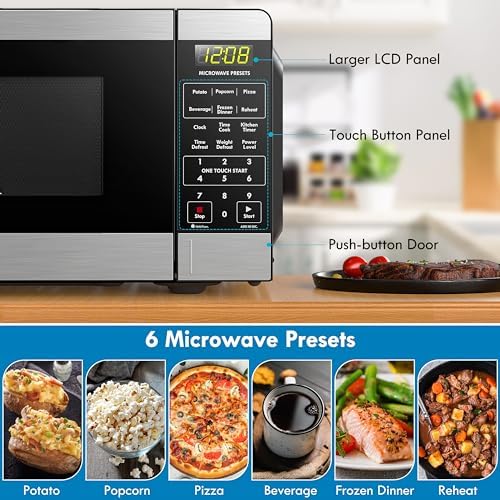 Kenmore Countertop Microwave, 6 Auto-Preset Menus, Child Lock, Defrost & Express Cooking Features, 1.1 Cu Ft, Stainless Steel