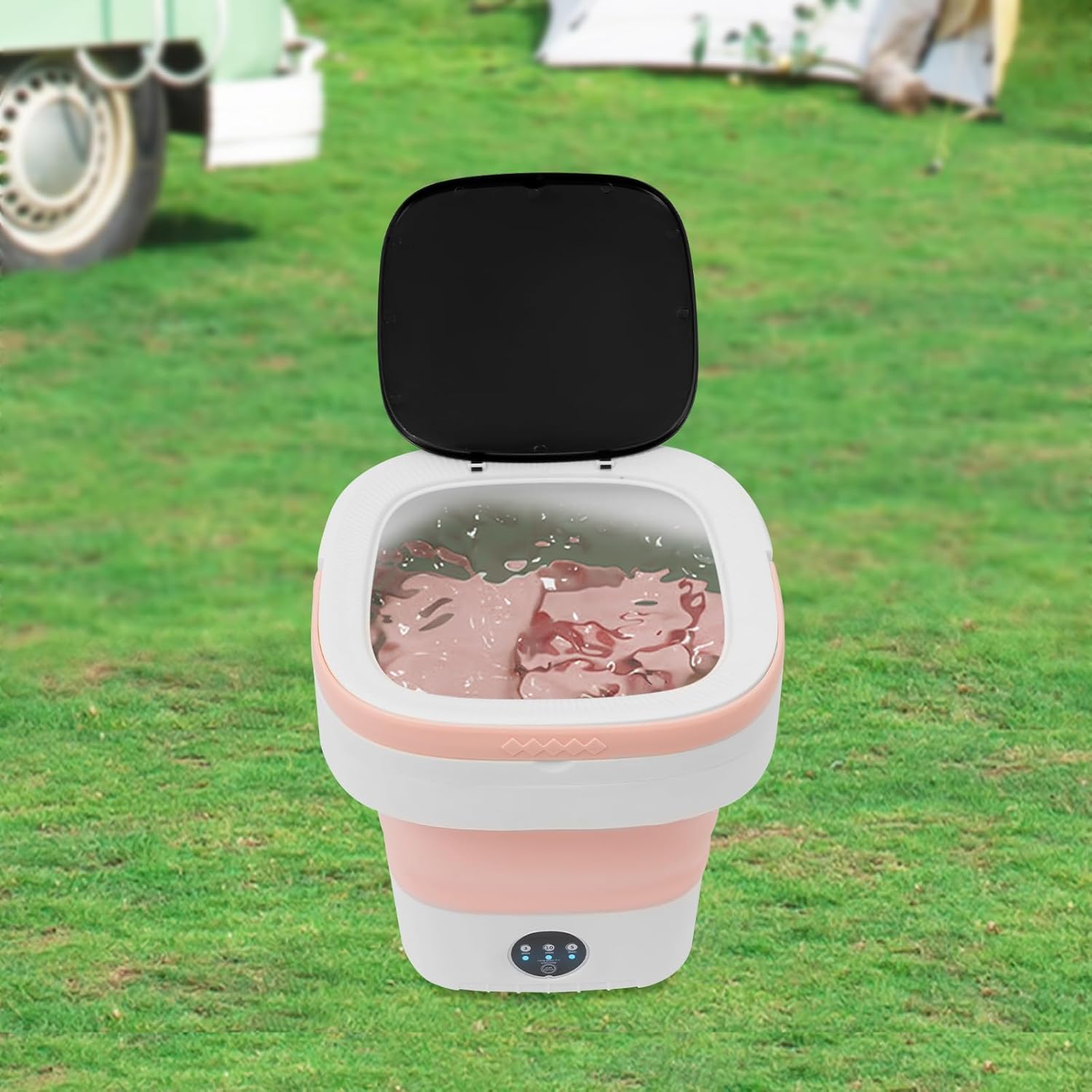 Portable Washing Machine, 12L Large Capacity Laundry Washer Cleaning for Underwear, Baby Clothes and Small Clothes, Mini Washer Foldable Washing Machine for Apartments Dorm Camping (Pink)