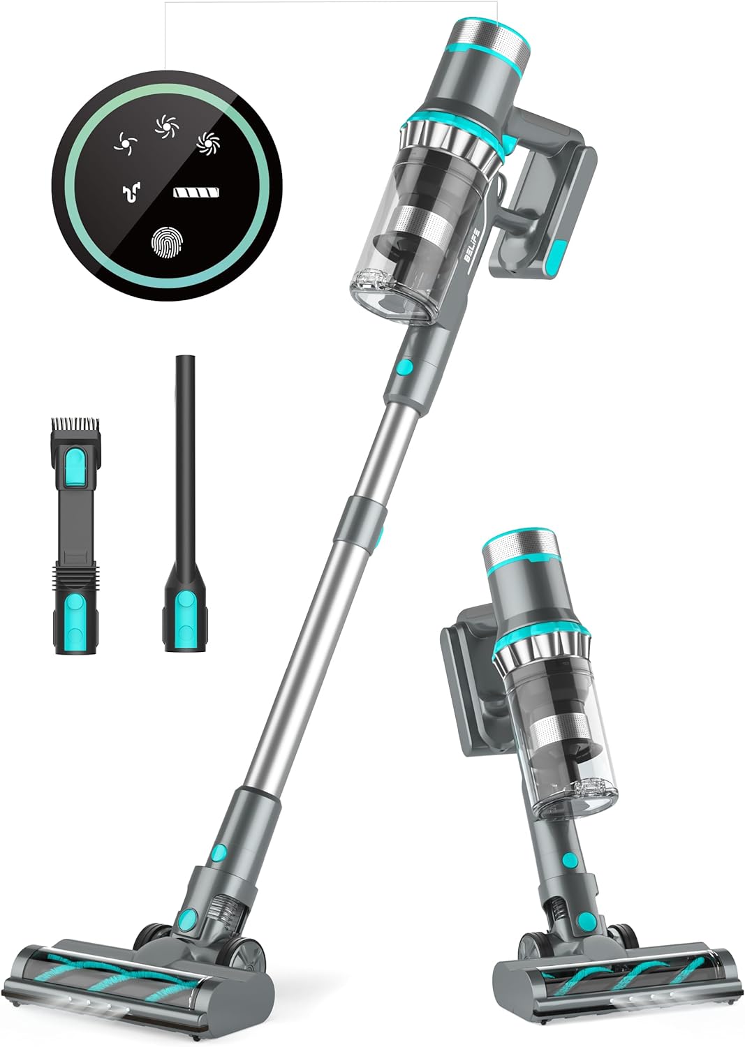 Belife BVC11 Cordless Vacuum Cleaner, 450W 38Kpa Stick Vacuum with 50 mins runtime, 13000RPM Burshless Motor, Powerful Vacuum Cleaners for Home Hardwood Floor pet Hair Carpet (Blue)