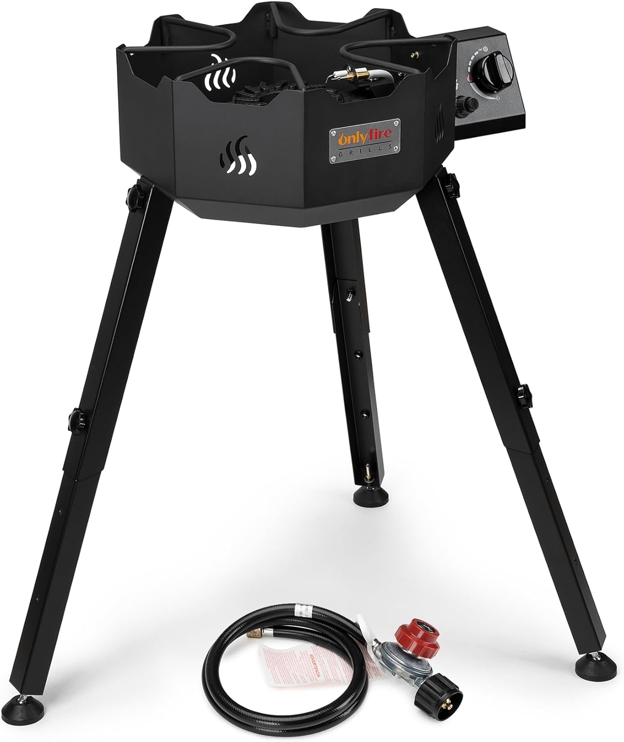 Portable Gas Burner with Adjustable Removable Legs, Propane Camping Stove for Backyard RV Tailgating Outdoor Cooking, for Wok, Skillet, Frying Pan, Pot, 4FT Hose, 65000BTU, GS301