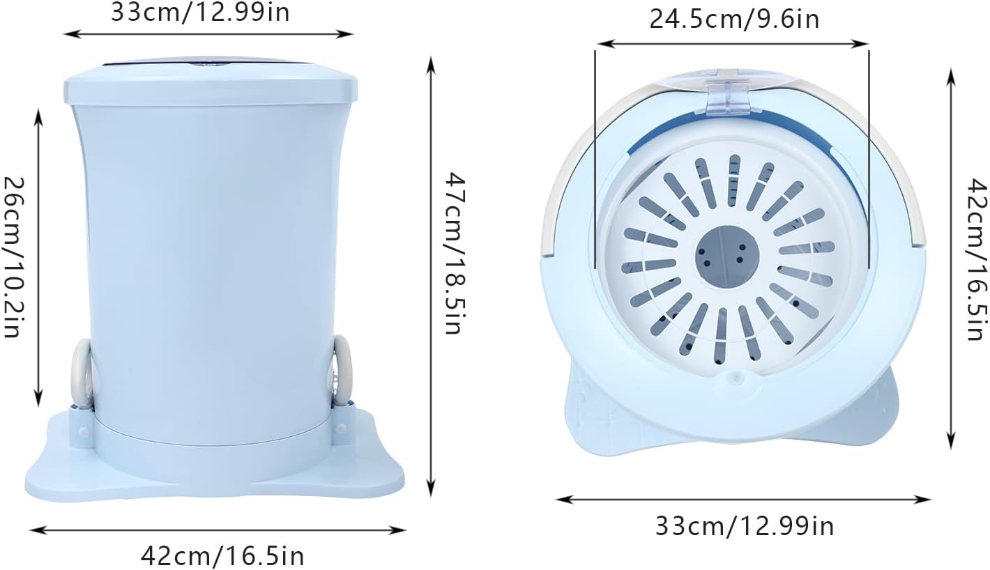Manual Clothes Dehydrator 12L/3.17Gal Portable Mini Dryer Compact Spinner, Non-Electric Laundry Washing Machine with Drain Hole & Wide Pedal for Camping Traveling School Hotel (Blue)