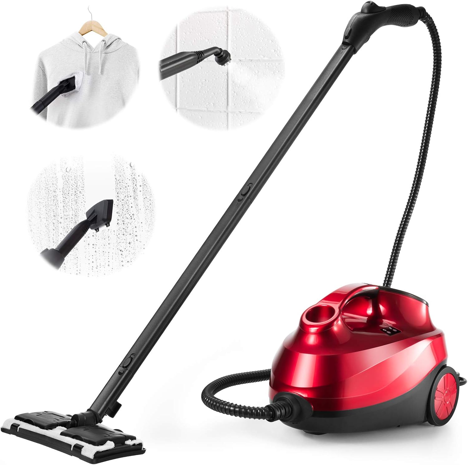 ARLIME Steam Cleaner, Multi-Purpose Household Rolling Steamer w/ 19 Accessories, 1.5L Tank & 13ft Power Cord, Pressurized Steam Cleaning Machine for Floors, Carpets, Windows, Kitchen, Bathroom, Red