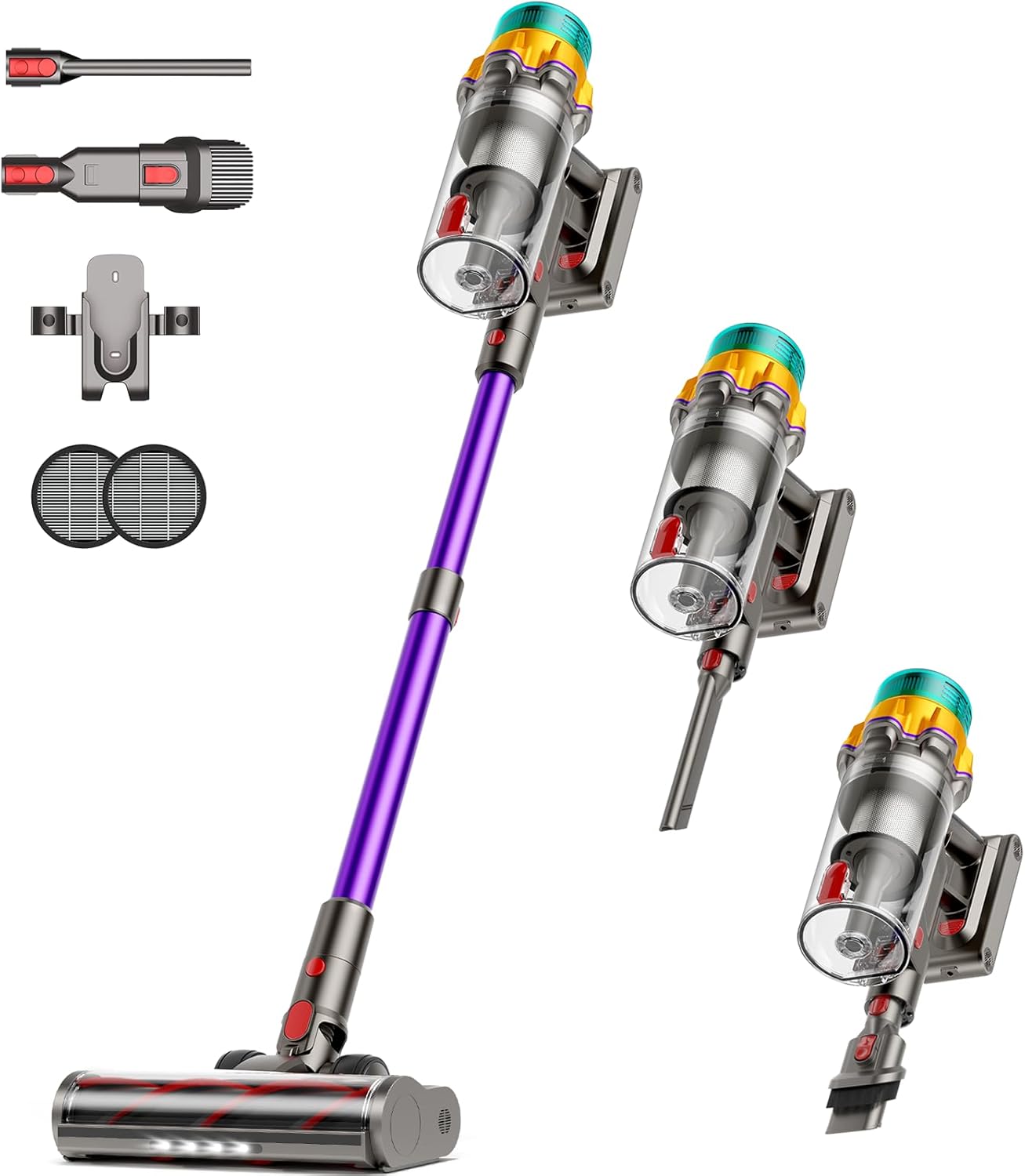 Cordless Vacuum Cleaner, 50KPA 65 Mins XL Dust Cup Vacuum Cleaners for Home,Stick Vacuum with Anti-Tangle Brush LED Display,Self-Standing,Vacuum Cordless Wireless Vacumm/Pet Hair/Carpet,Light purple