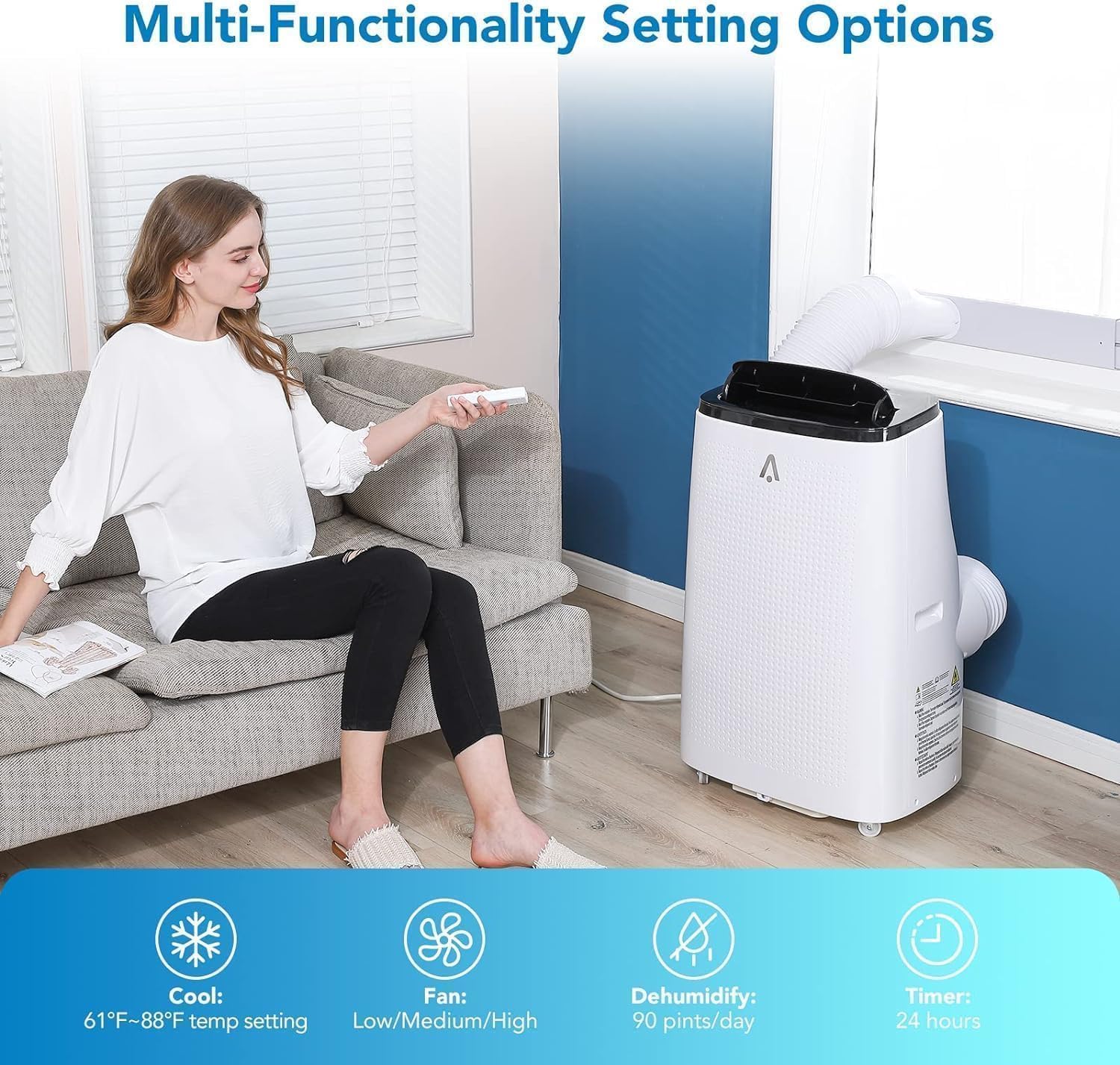 14,000 BTU Portable Air Conditioner for 550-750 Sq Ft 3-In-1 AC Unit with Cooling/Dehumidifier/Fan Modes, Remote, 24H Timer & Installation Kit for Home/Office/Dorm