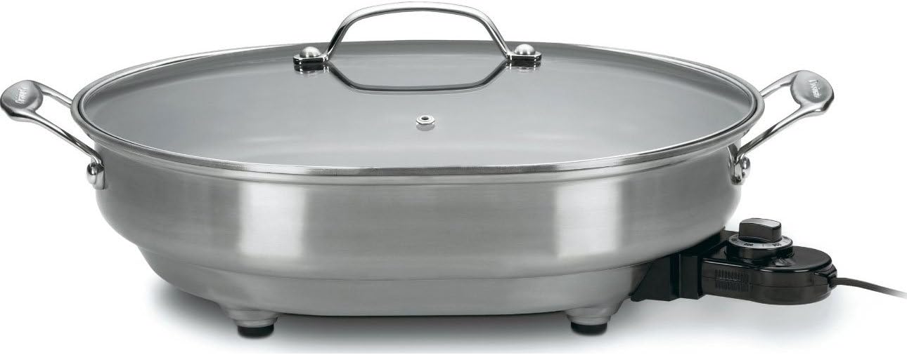 Cuisinart Oval Electric Skillet, 1500-Watt Nonstick, CSK-150NAS, Brushed Stainless