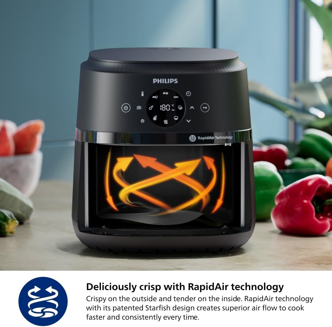 Philips 2000 Series Airfryer - 4.4 qt (4.2 l) Pan, 13 Cooking Functions, RapidAir Technology, Healthy Cooking with 90% Less Fat, Efficient & Fast (NA220/00), 9.8 pounds weight