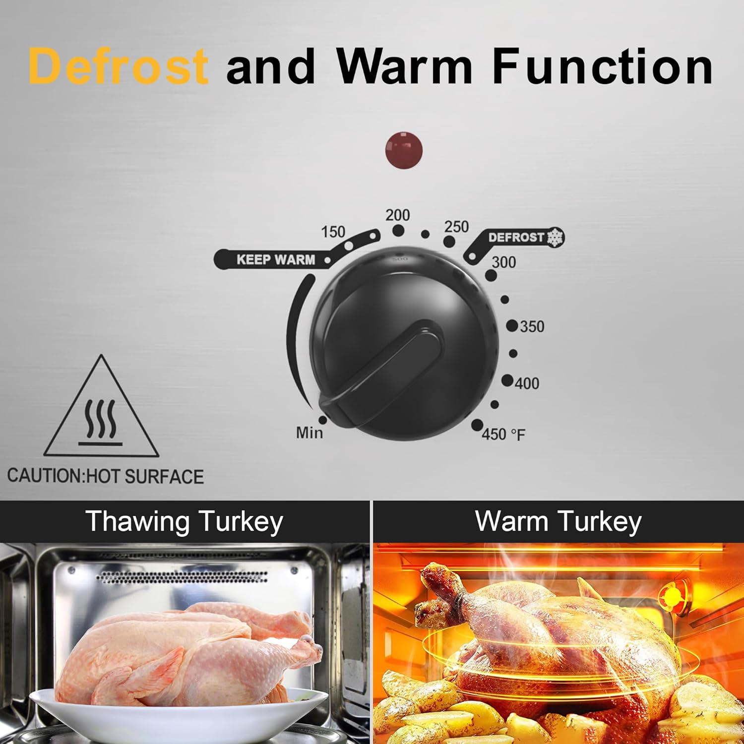 Sunvivi 24lb 20-Quart Roaster Oven, Electric Roaster Oven with Self-Basting Lid, Turkey Roaster with Unique Defrost/Warm Function, Large Roaster with Removable Pan & Rack, Stainless Steel, Silver
