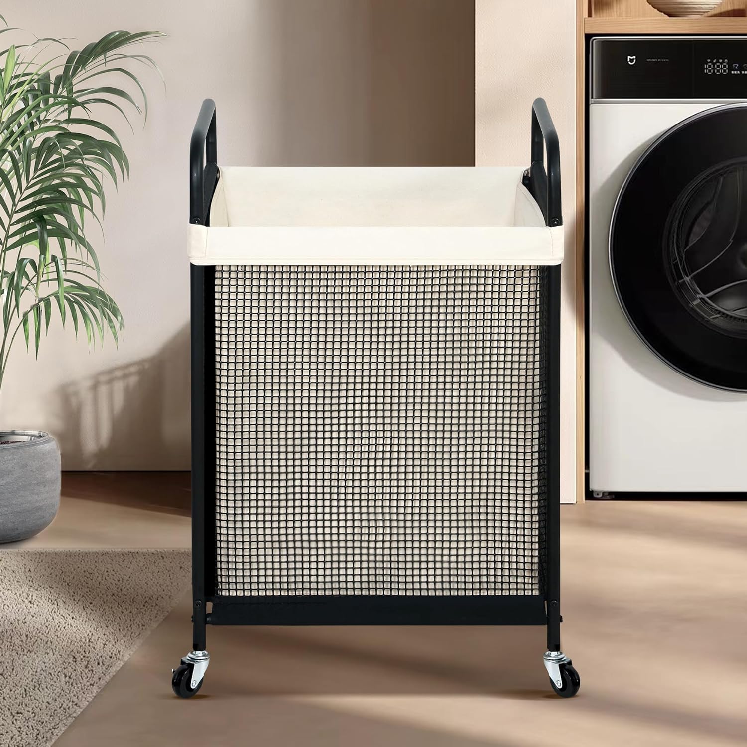 STO STO Laundry Hamper, 90L Rolling Laundry Sorter Cart with Removable and Washable Liner Bag, Clothes Hamper with Wheels and Metal Handle for Laundry Room and Bedroom