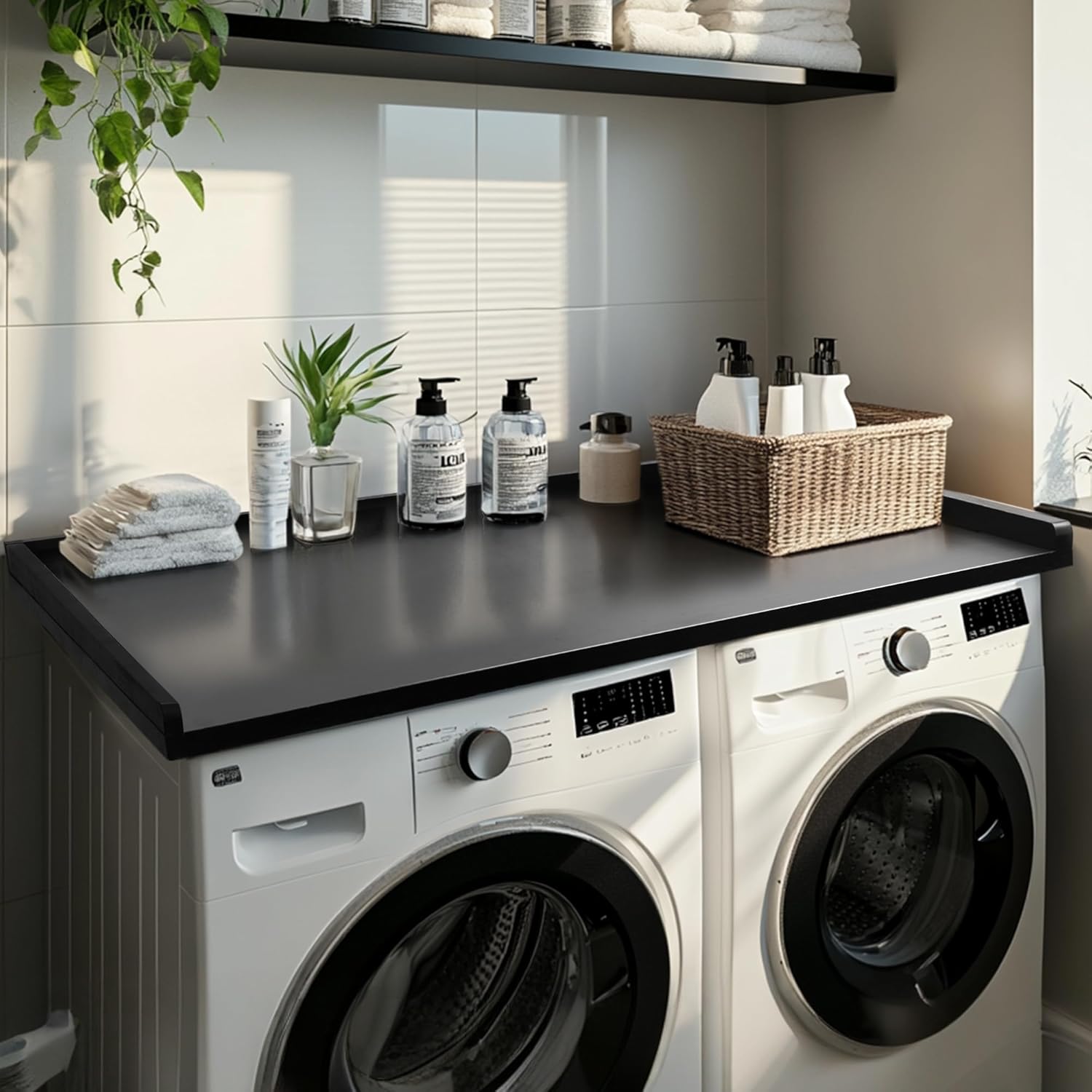 Washer Dryer Countertop, 100% Natural Wood, Laundry Countertop Over Washer and Dryer, Laundry Machine Topper for Front Loaders, Fits All Major Brands, Anti Vibration Pads, 54” x 27.5