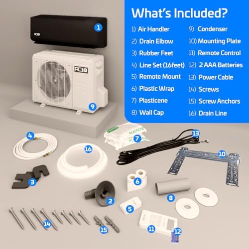 ACiQ 19 SEER2 Essentials 9000 BTU Comfortable Inverter Mini Split AC/Heating System, 0.75 Ton Black Wall Mount Ductless Heat Pump AC Unit, with 16ft Installation Kit | WiFi Control, 115V, R454B