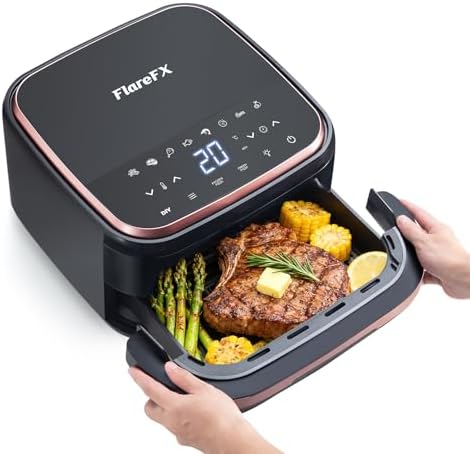 11-in-1 Air Fryer Oven with Dual Heating System, 4.5QT Nonstick Air Fryers Toaster Oven Combo Oil-Free Broil, Roast, Dehydrate, Bake, Reheat, with Window & Digital Touch Display, Fits 4 People