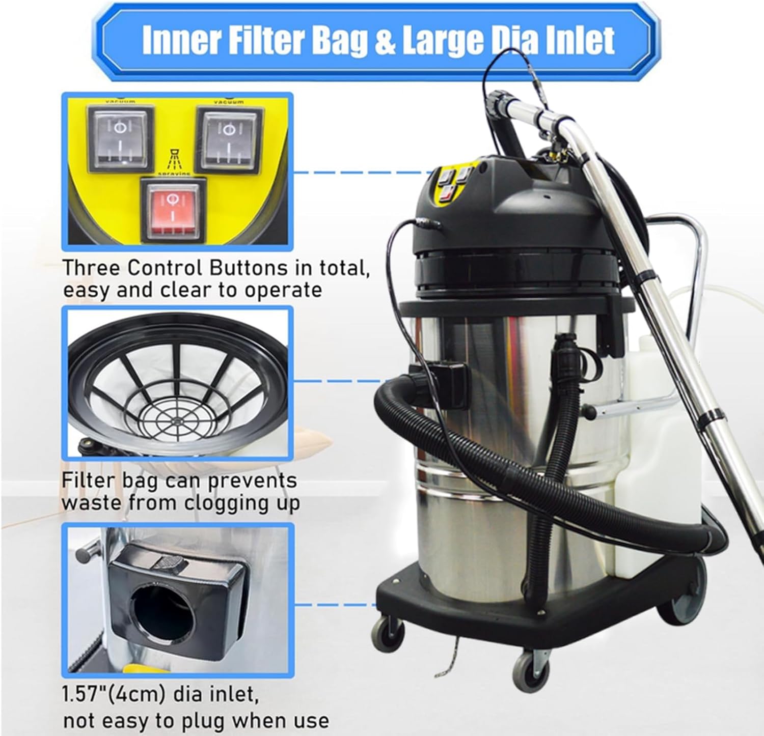 60L Commercial Carpet Cleaning Machine 3 in 1 Carpet Cleaning Machine 15.85gal Heavy Duty Sofa Cleaner Upright Commercial Sofa Cleaner with Spraying, Washing, Drying Functions, AC110V